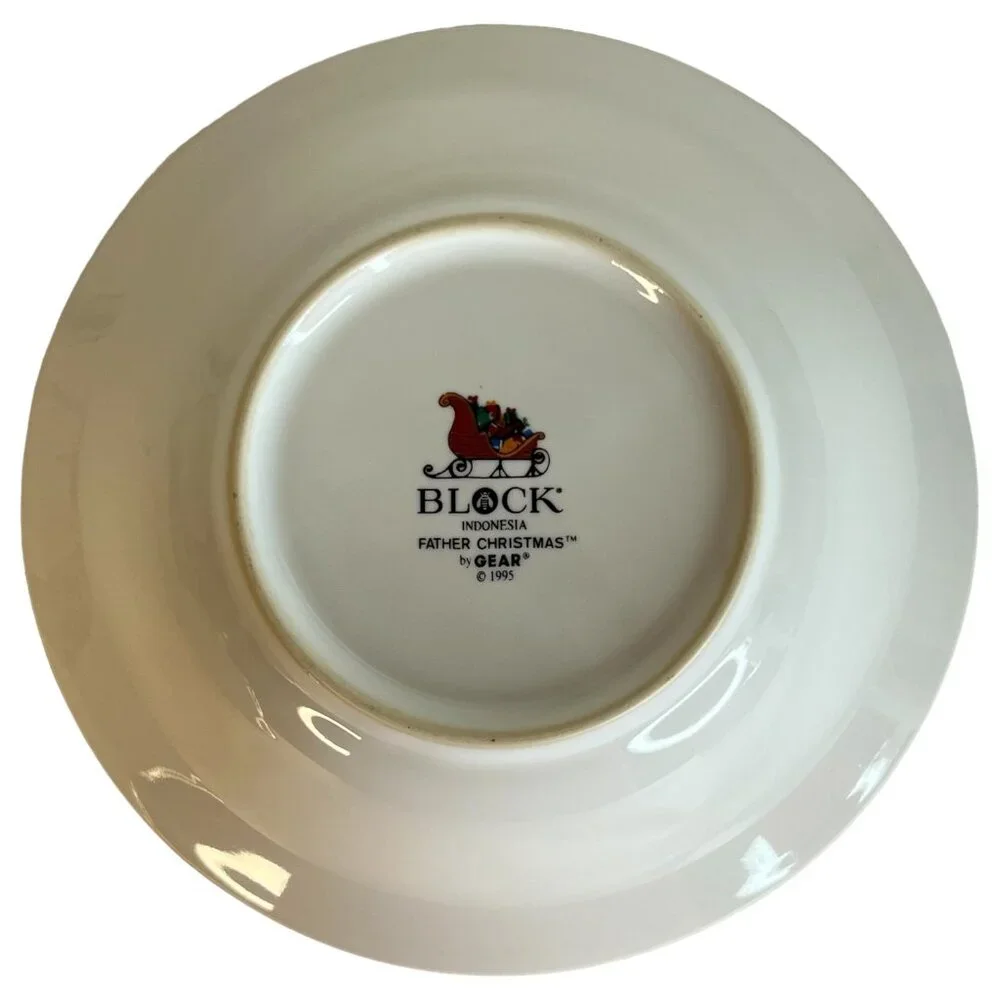 2 Block Father Christmas Soup Bowls Santa Sleigh Cereal Holiday Red Green‎ VTG
